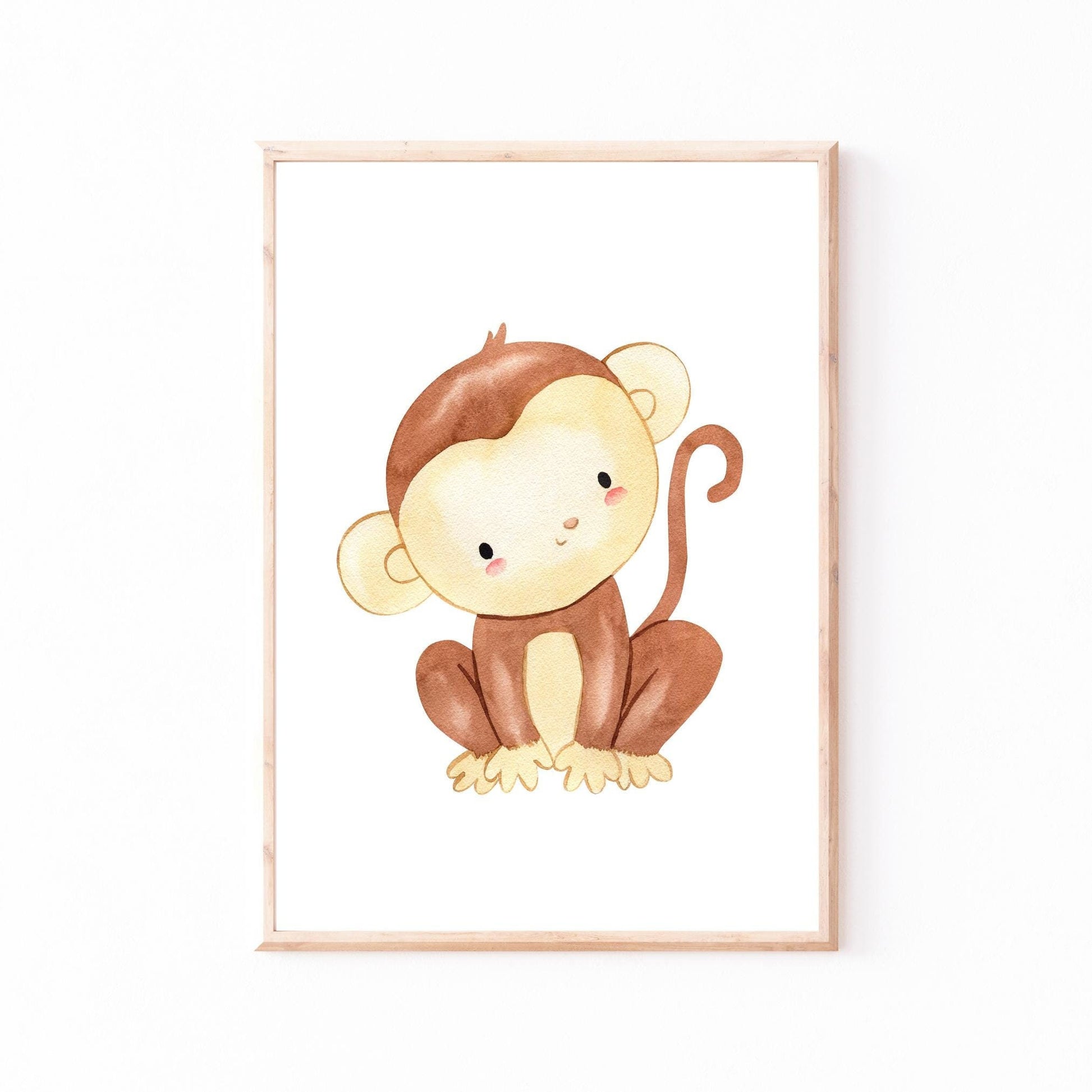 Poster Affe A3 & A4: Aquarellillustration eines süßen Affen, perfekt für Kinderzimmerdekoration oder als Geschenk. Gedruckt auf hochwertigem, mattem 300g Naturpapier.