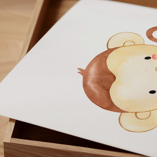 Poster Affe A3 & A4: Süßes Affenmotiv auf Naturpapier, ideal für Kinderzimmerdeko. Hochwertiger Druck, stabil, ohne Rahmen aufhängbar. Perfekt als Geschenk für kleine Abenteurer.