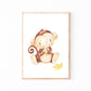 Posterset Kinderzimmer Affen A3 & A4: Illustration eines Affen mit Banane als Cartoon, ideal für Kinderzimmerdekoration auf hochwertigem Naturpapier.