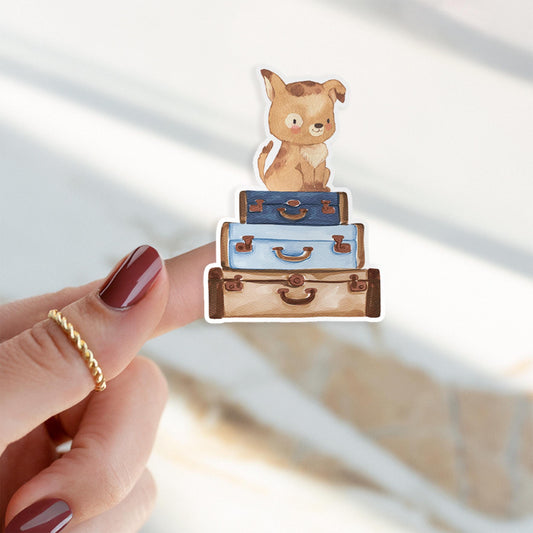 Sticker Hund & Koffer: Handgemalter Hunde-Sticker, inspiriert von Reisen, auf hochwertigem Vinyl, ideal für persönliche Gegenstände und Bastelprojekte. Perfekt für Hundeliebhaber.