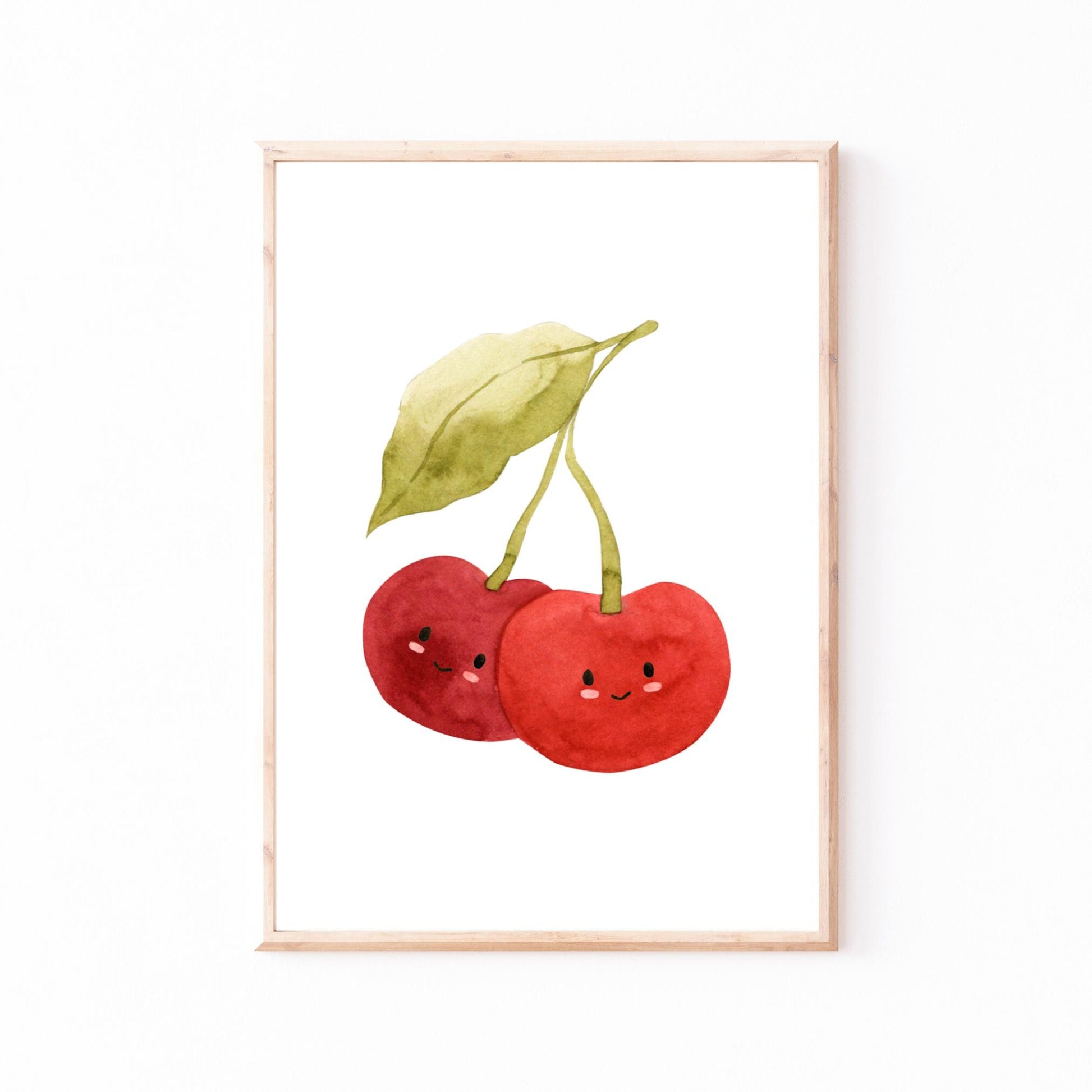Poster Kirschen A5, A4 & A3: Fröhliches Sommer-Poster mit lächelnden Kirschen, ideal für Kinderzimmer. Gedruckt auf hochwertigem, mattem 300g Naturpapier.