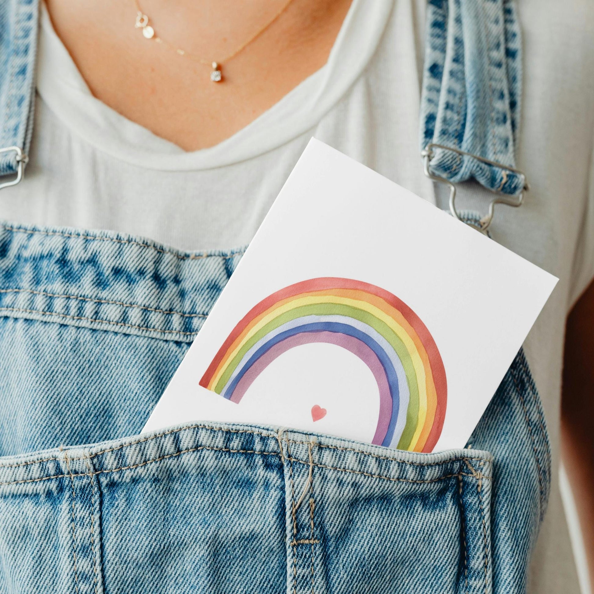 Karte Regenbogen mit Herz A6, liebevoll gestaltet auf hochwertigem 300g Naturpapier, ideal als Glückwunschkarte oder zur Taufe, beschreibbare Rückseite, Größe A6.