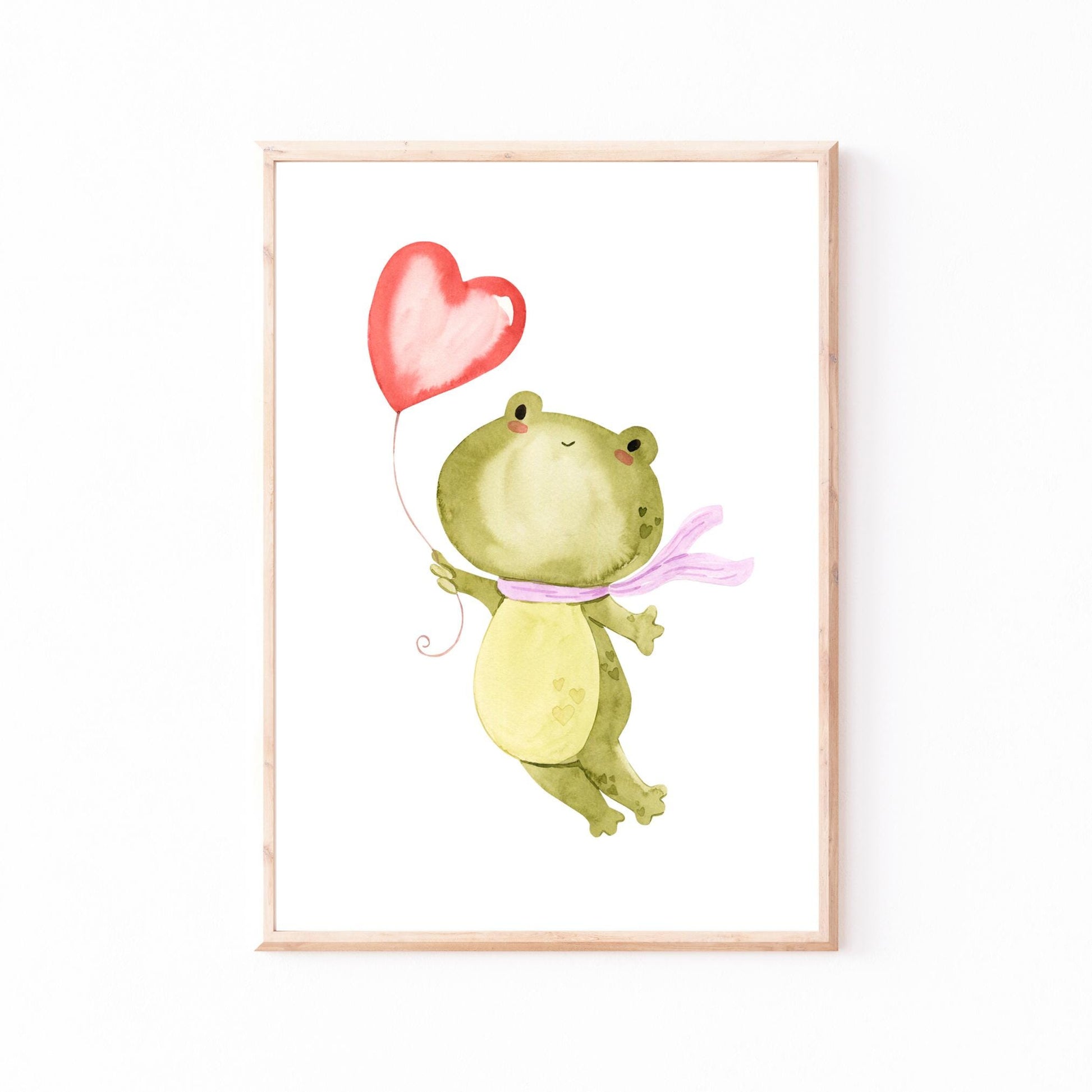 Poster Frosch & Ballon A3 & A4: Niedliches Frosch-Design auf hochwertigem 300g Naturpapier, ideal für Kinderzimmer. Stabiler Versand, Bilderrahmen nicht enthalten.
