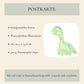 Karte Endlich Schulkind Dinosaurier A6 zeigt eine handgemalte Dino-Wasserfarbenillustration. Gedruckt auf 300g mattes Naturpapier, geeignet als Glückwunschkarte oder Einladung zur Einschulung.
