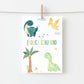 Karte Endlich Schulkind Dinosaurier A6 mit buntem Schriftzug und Dinosaurier-Illustrationen, perfekt als Einschulungskarte oder Einladung. Enthält keine Dekoration, nur die Karte.