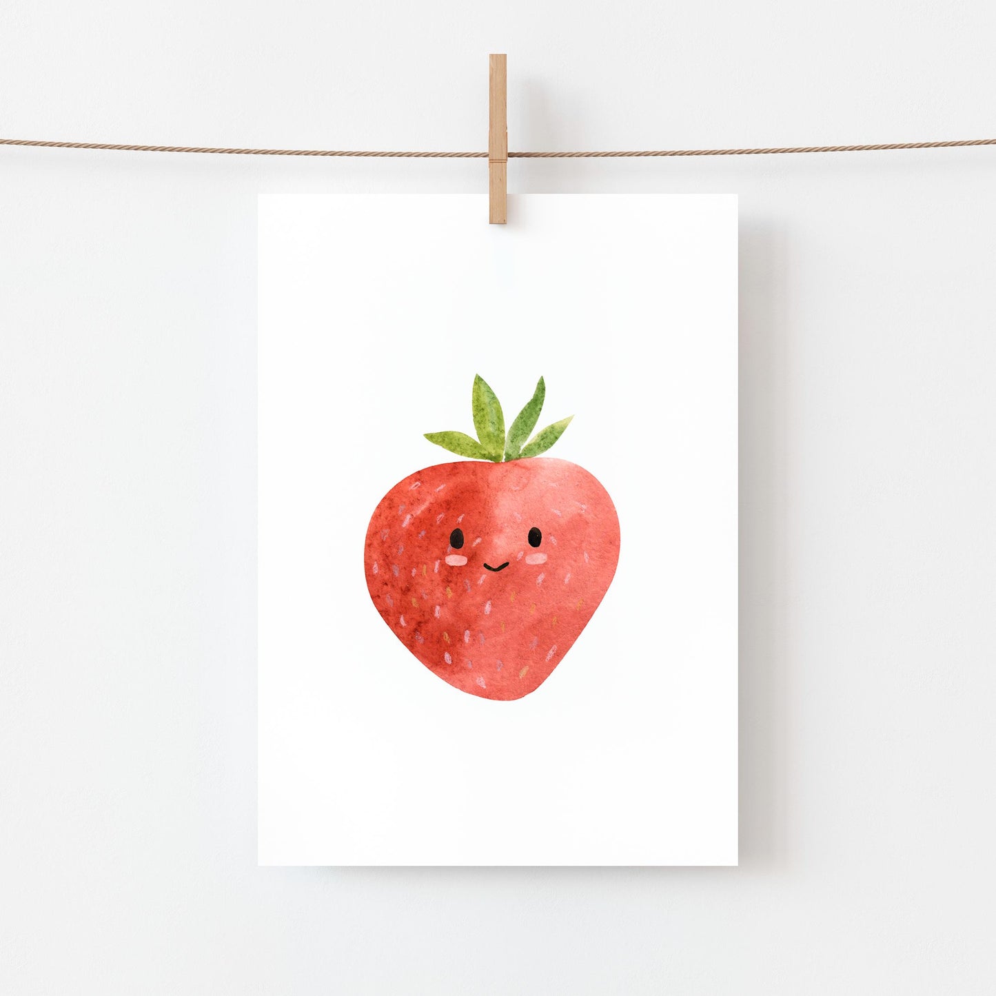 Postkarte Karte Erdbeere A6, gestaltet mit einer Erdbeere. Gedruckt auf hochwertigem, mattem Naturpapier, ideal für Grüße oder Dekoration. Größe A6.