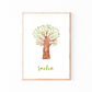 Gerahmtes Geburtsposter Baum personalisiert: Aquarellbaum mit Name Emilia darunter, ideal als individuelles Geschenk, auf hochwertigem Papier gedruckt, ohne Rahmen.