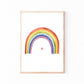Poster Regenbogen A3, A4 & A5: Handgemaltes Bild mit Regenbogen und Herz in Holzrahmen, ideal für Kinderzimmerdeko, auf hochwertigem Naturpapier gedruckt.