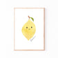 Namensposter Zitrone A3 & A4 zeigt eine kawaii Zitrone mit Gesicht, handgemalte Aquarellkunst, personalisierbar mit Namen, ideal als Kinderzimmerdekoration.